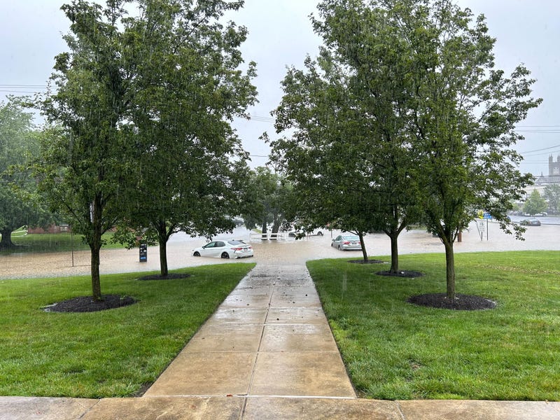 When congregants left the Wayne United Methodist Church on Sunday, July 9, 2023, amid thunderstorms they saw a dramatic scene: Their cars in the parking lot had started to float away from rising floodwaters.
