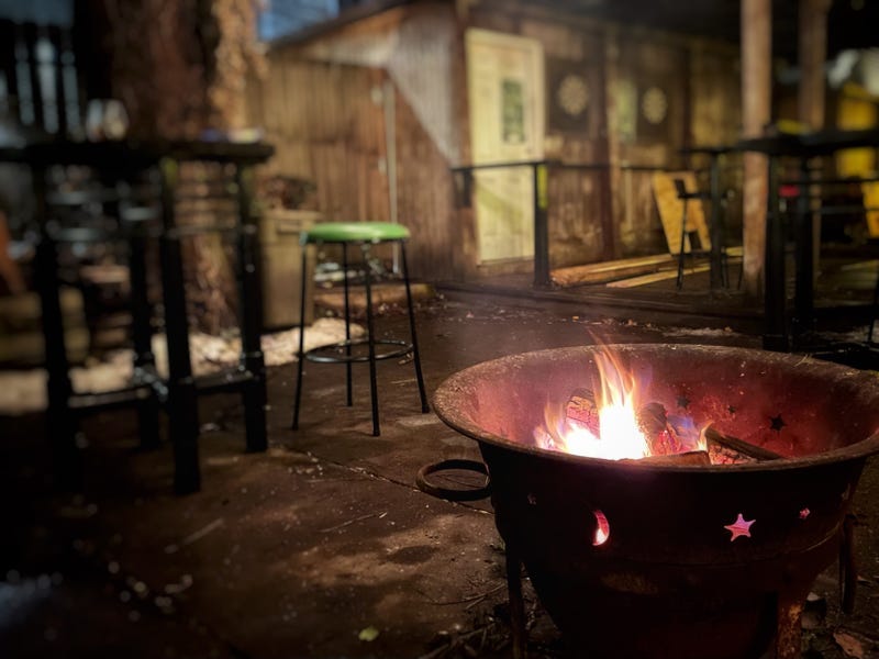 Beer garden fire pit at Cody's Public House