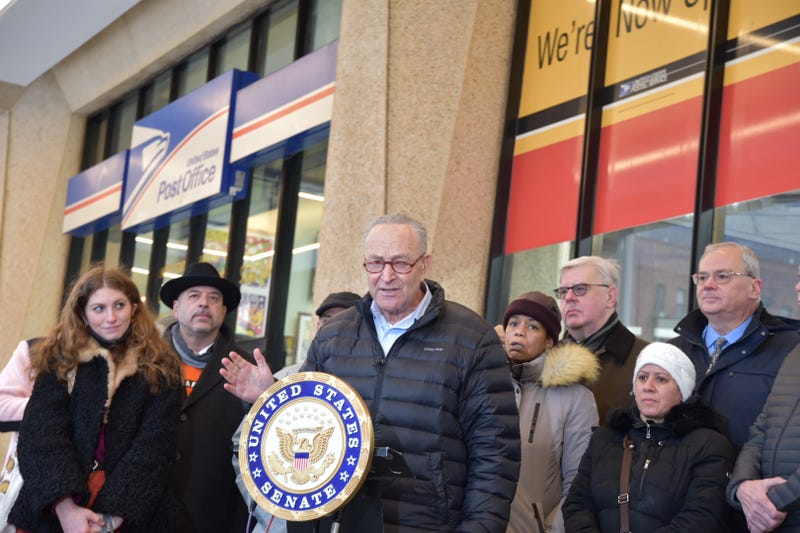 Senator Schumer speaking at a press conference on Feb. 13, 2022.