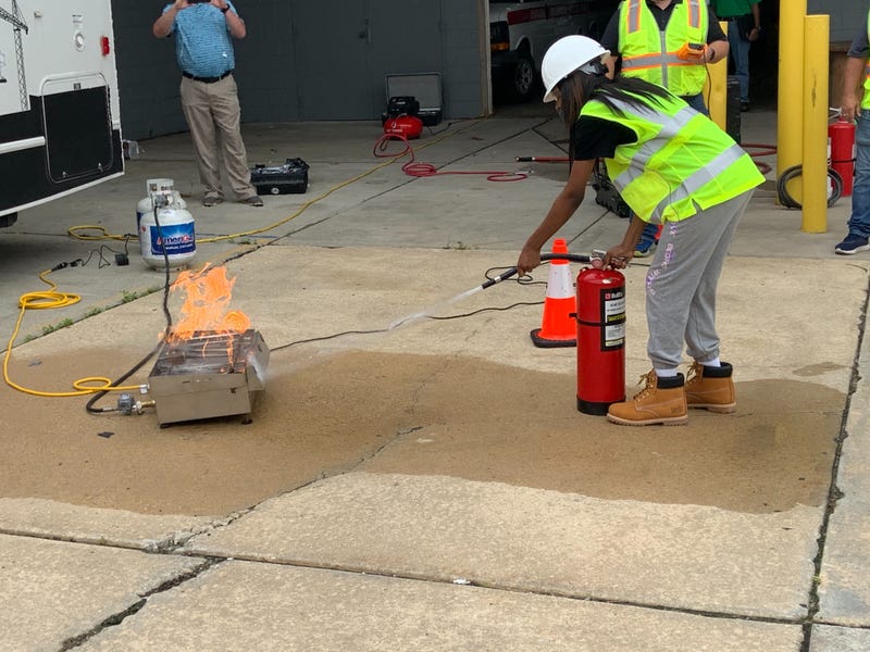 At the MyWIC camp with young women learning the construction industry.