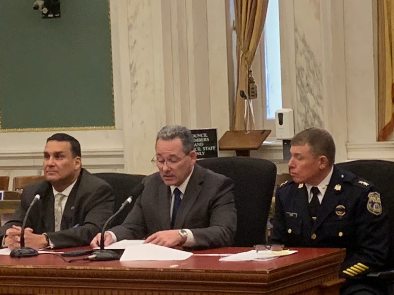 Rich Montanez of Streets Department (left), Deputy Commissioner Fran Healey (center) Deputy Police Commissioner Mike Cram (right)