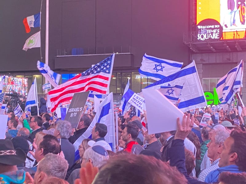 At the "Bring Them Home Now" rally in Times Square on Oct. 18, 2023, thousands demanded the return of hostages taken by Hamas during its Oct. 7, 2023, terror attack.