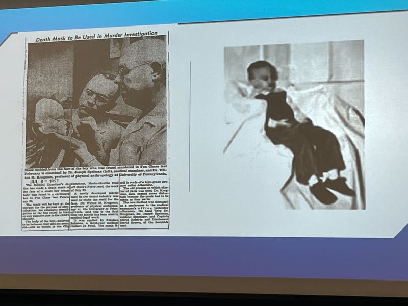Newspaper clippings displayed by Philadelphia police Thursday as the identity of the "Boy in the Box," the body of a 4-year-old boy that was found in February 1957, was finally discovered to be Joseph Zarelli.
