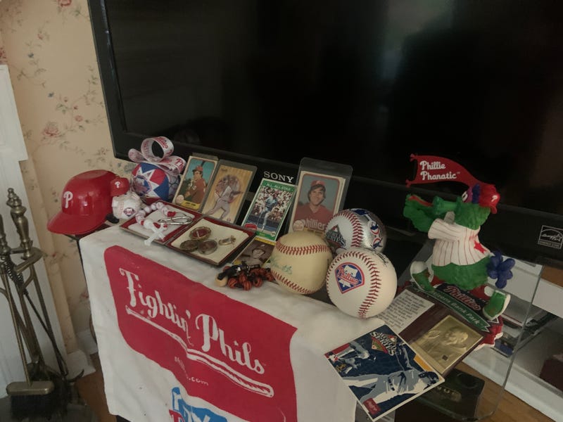 Sr. Linda DeCero's Phillies "shrine" by her TV.