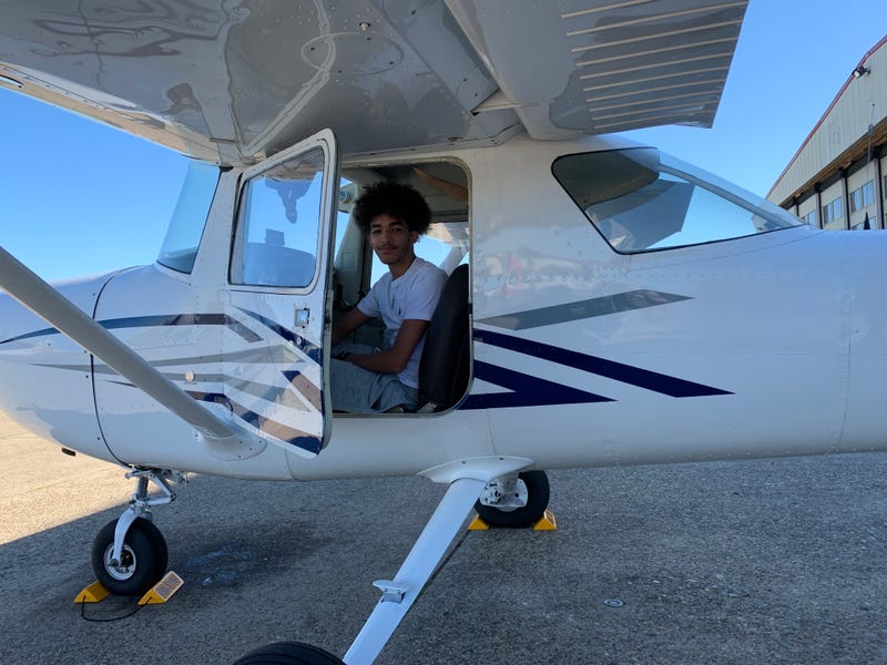 Frankford High School junior Ynser Polanco at Northeast Philadelphia Airport.