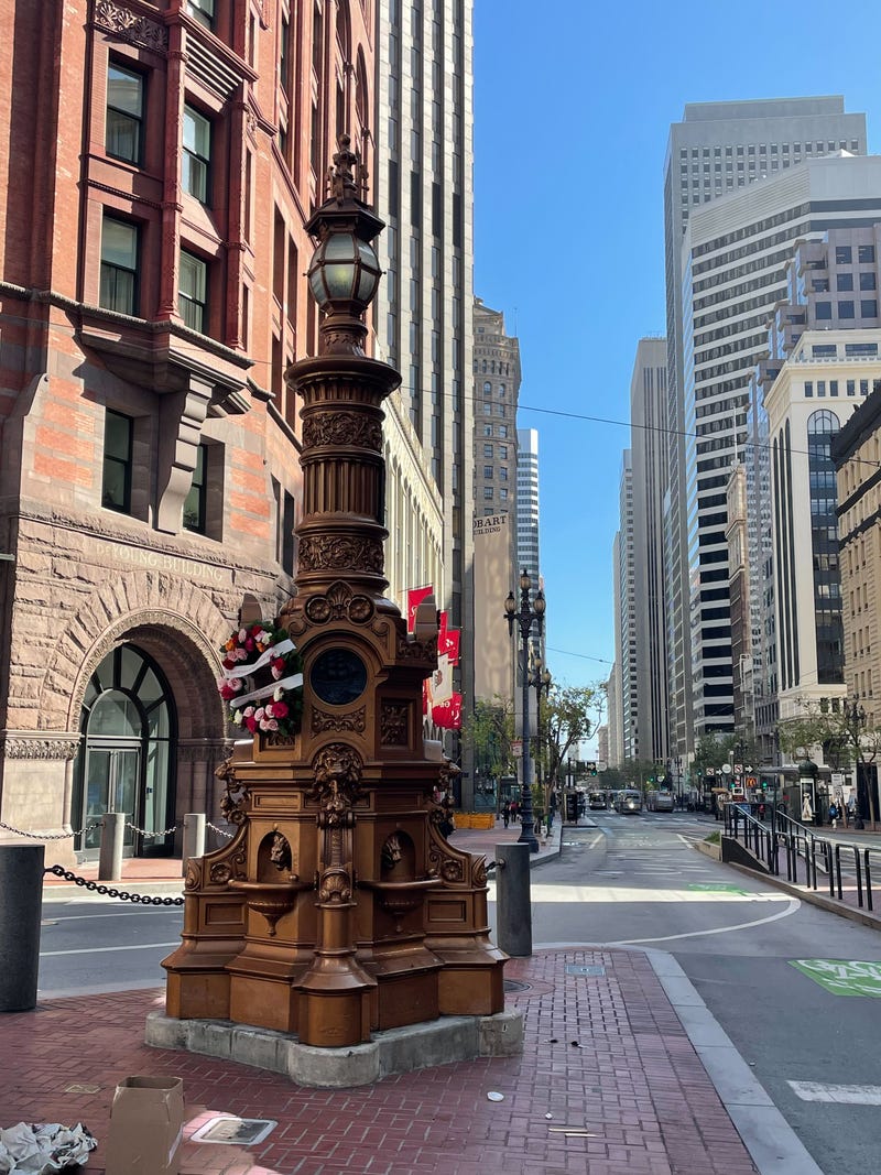 Lotta's Fountain on the 118th anniversary of the 1906 San Francisco earthquake. 