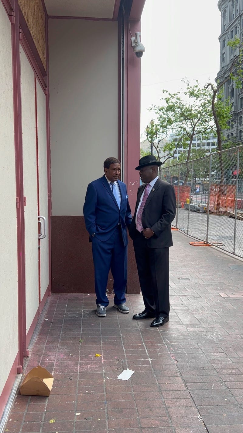 Crump addressed the public outside of the Walgreens on Market Street, where the shooting occurred, standing next to John Burris, who is representing Brown’s family in a potential civil case.