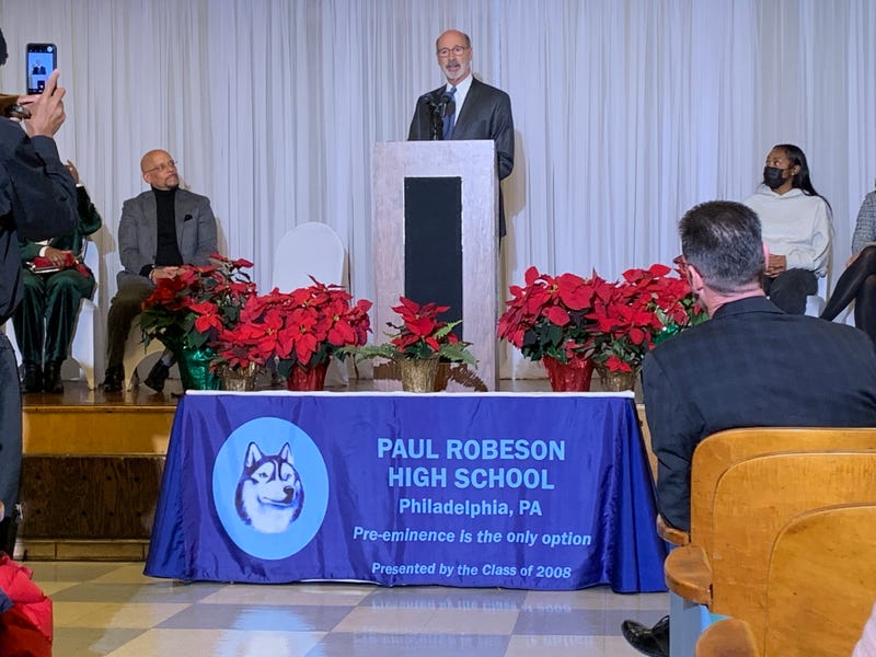 Gov. Tom Wolf at Paul Robeson High School in West Philadelphia.