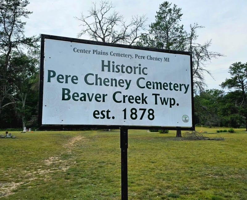 Sign for the Pere Cheney Cemetery in Michigan's Beaver Creek Township