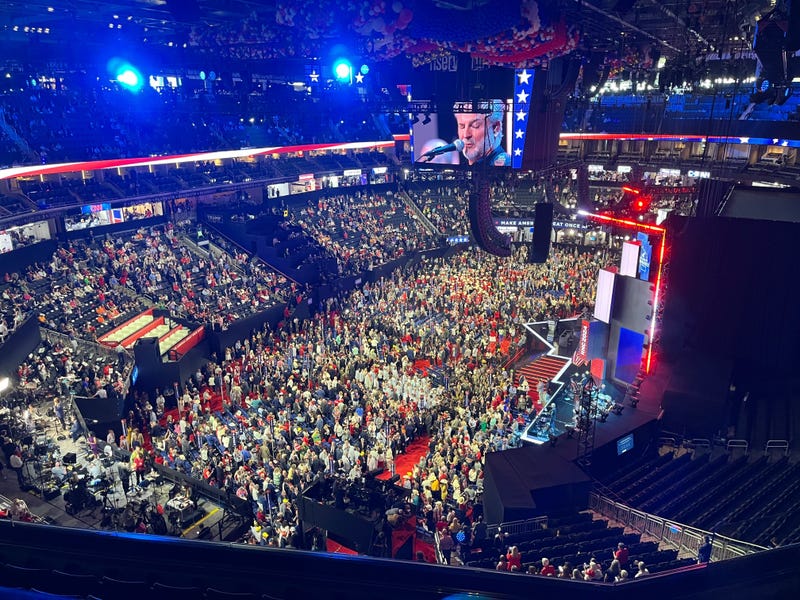 State delegates inside the Fiserv Forum on the first day of the 2024 Republican National Convention in Milwaukee, Wisconsin, July 15, 2024.