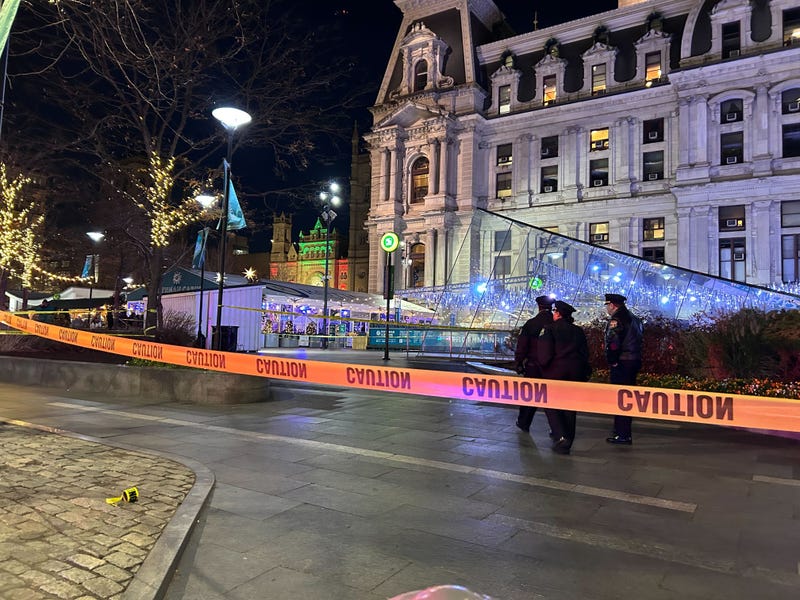 Police block off Dilworth Park at City Hall after a triple shooting on Dec. 13, 2024. Three teens were wounded. One of them will face charges as an adult.