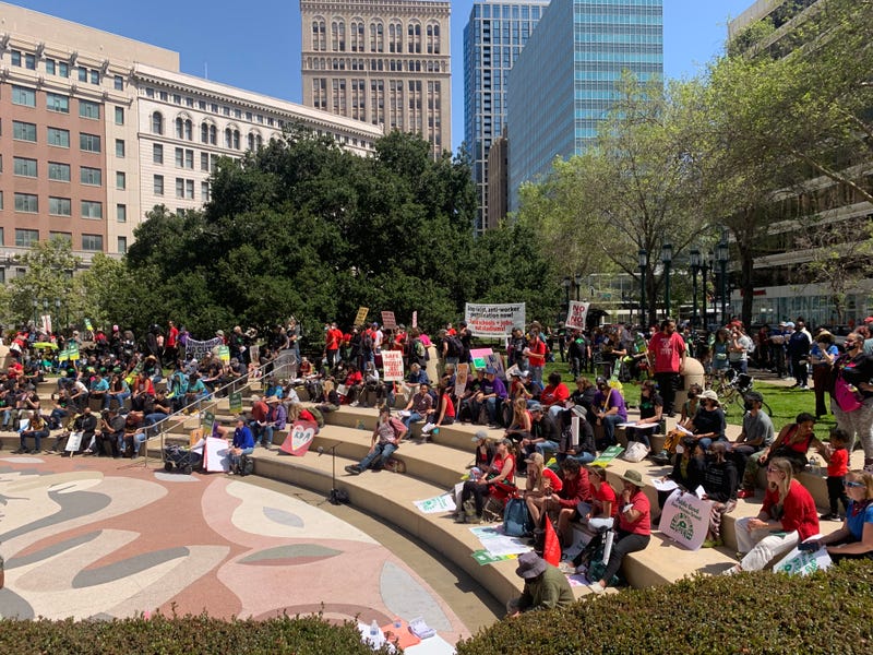 Hundreds of protestors came to Frank H. Ogawa Plaza to protest nearly one dozen planned school closures.