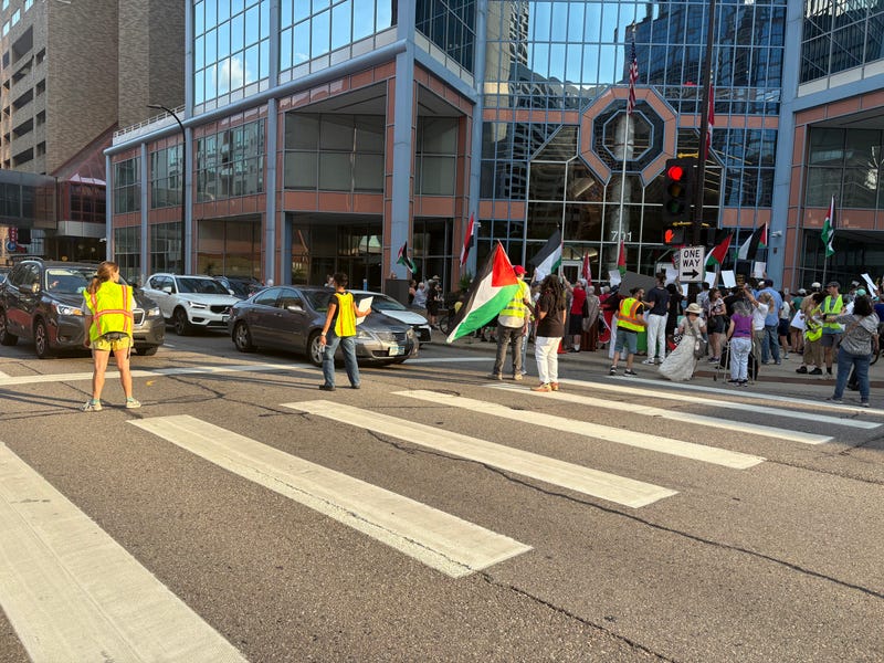 Protestors in downtown Minneapolis Tuesday afternoon calling for more aid for those suffering in Gaza as the war between Israel and Hamas rages on.