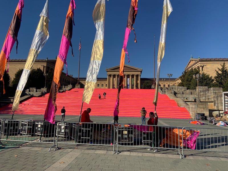 Preparations are underway at the Philadelphia Museum of Art for Thursday's Thanksgiving Day Parade.