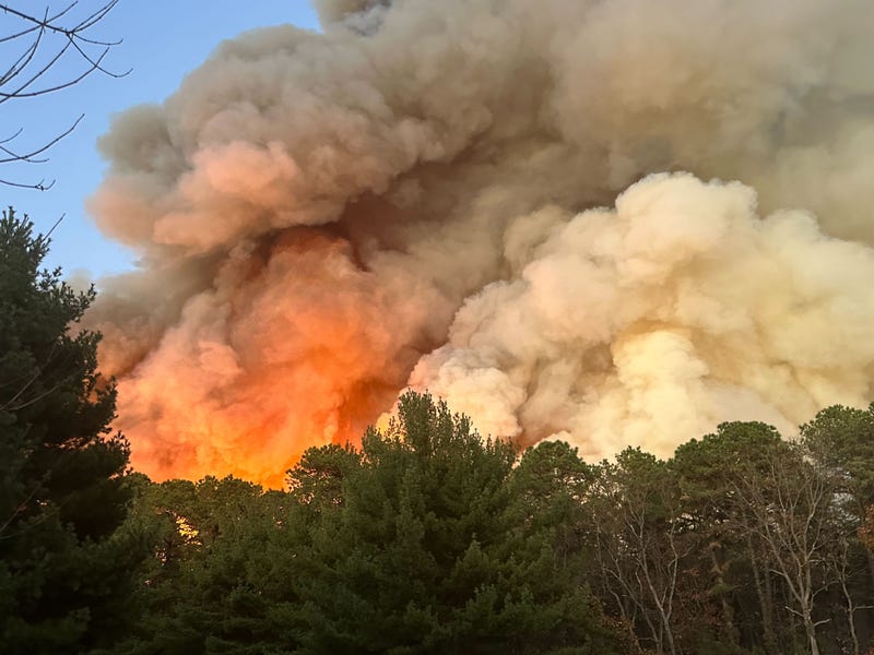 A 300-acre wildfire burns near Burlington and Camden counties on Nov. 7, 2024.