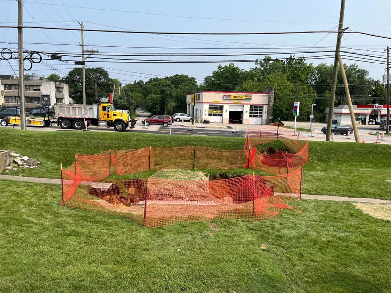 Sinkholes are shown along Route 202 on July 17, 2023.
