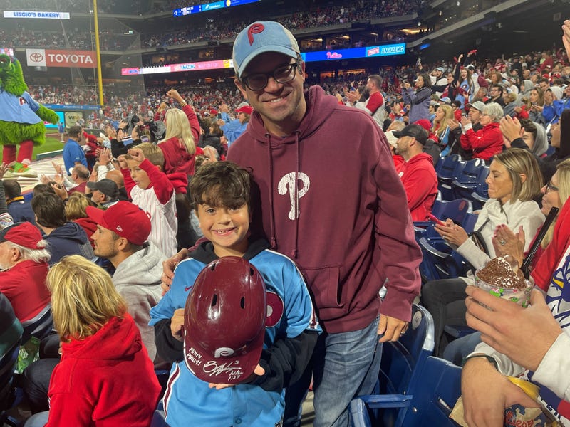Hayden Dorfman, 10, wound up with Bryce Harper's helmet after he threw it into the crowd on Thursday night