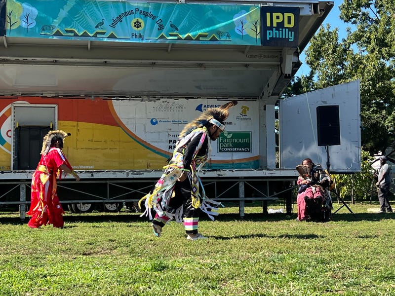 Performers at Indigenous Peoples' Day, held Monday at Penn Treaty Park in Northern Liberties.