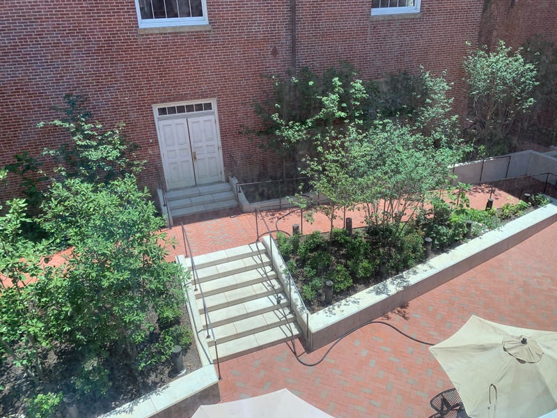 The view of the Old First House courtyard from the second floor.