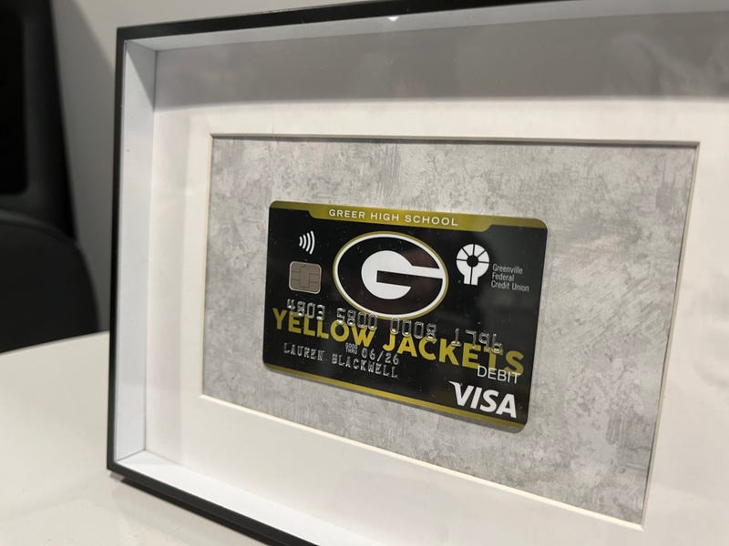 Display of the Greer High School debit card
