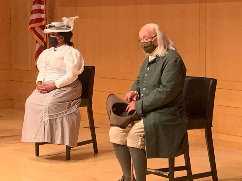 An actor portraying Abraham Lincoln during the celebration of the Constitution's 234th birthday at the National Constitution Center in Philadelphia.