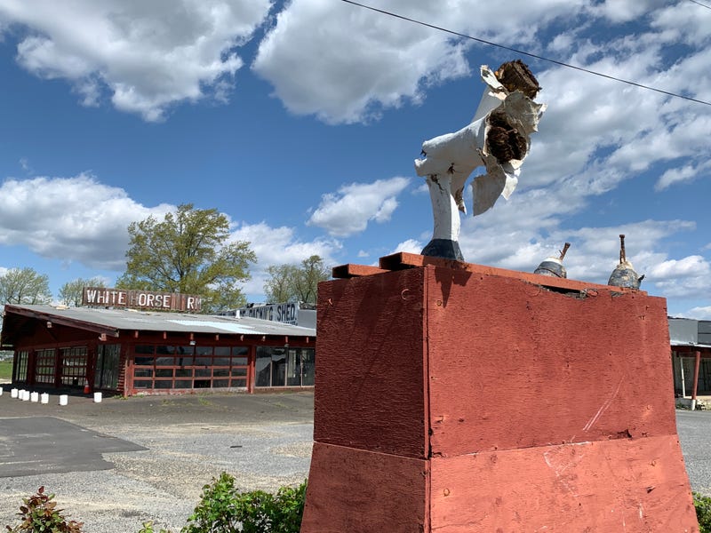The statue of a white horse at the White Horse Farm along the White Horse Pike, a roadside icon for more than six decades, has fallen victim to vandals.