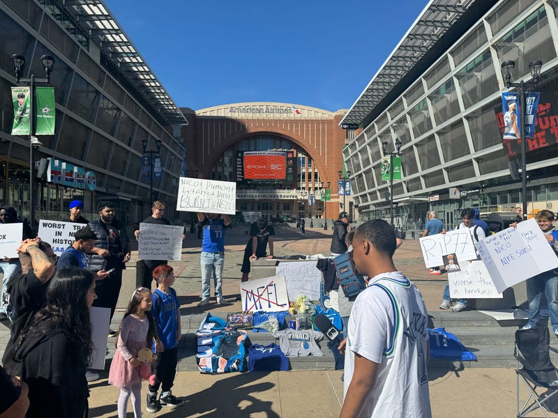 Fans protesting the Doncic trade in Dallas.