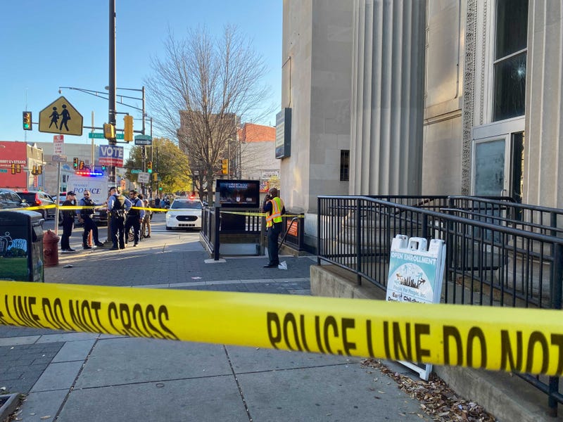 The scene outside Fairmount Station in North Philadelphia after a man was shot and killed Monday afternoon on the SEPTA Broad Street Line.
