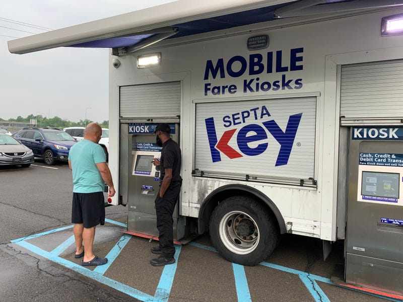 A SEPTA Key fare truck is parked outside Cornwells Heights Station in Bensalem on June 12, 2023, to accommodate more passengers than usual after the I-95 collapse.