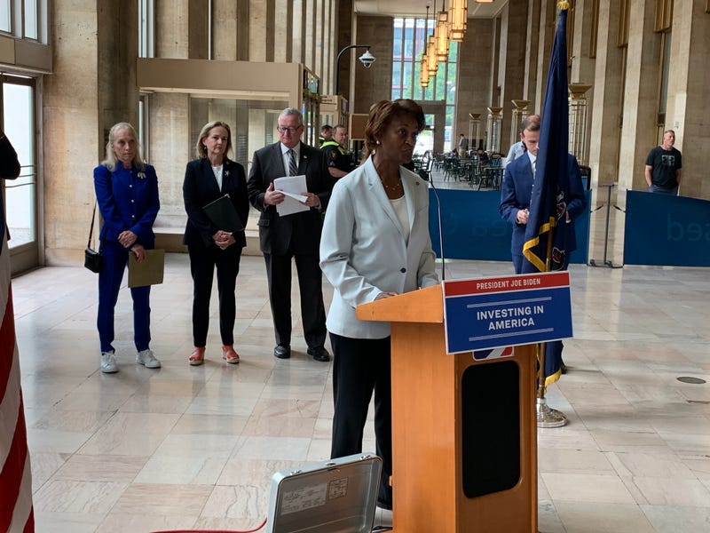 FTA Administrator Nuria Fernandez announcing the $80M grant to SEPTA on Monday, June 26, 2023. 