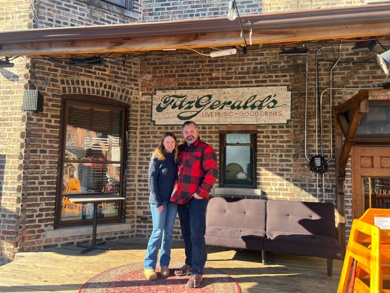 Jess King and Will Duncan outside Fitzgerald's Nightclub