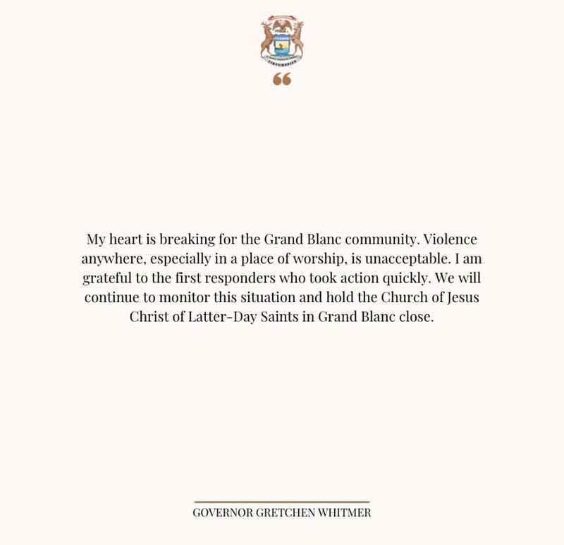 Governor Gretchen Whitmer posts a statement to her Instagram account