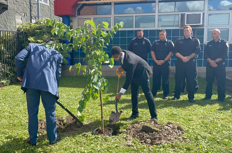 Tree planting ceremony outside Engine 21 in East Buffalo