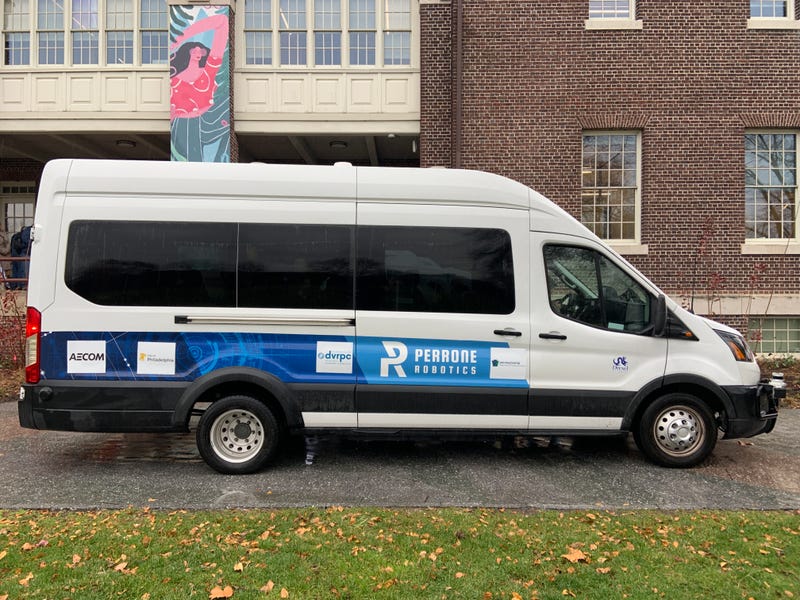 A driverless vehicle being tested. If it works, it will shuttle people between the Navy Yard and the SEPTA Broad Street Line NRG Station.