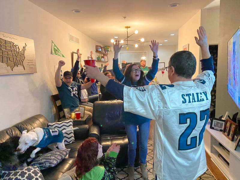 Adam Clark with friends and family on an Eagles game night