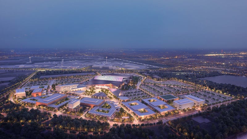 A rendering of the proposed $2.4 billion dome and adjacent $1 billion mixed use development to be built in Brook Park, Ohio