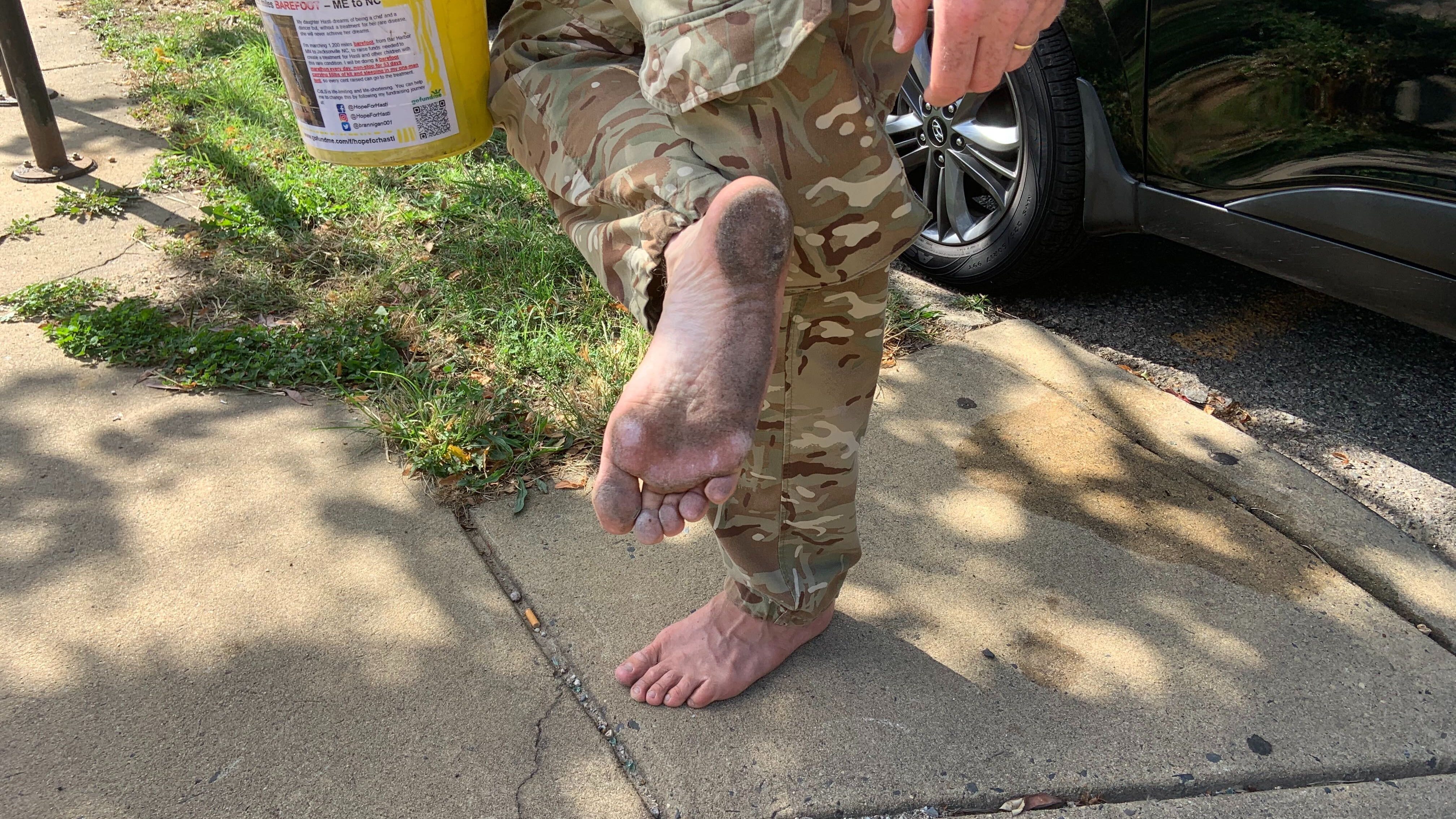 Barefoot British dad traverses Philly on way to North Carolina to raise money for rare disease