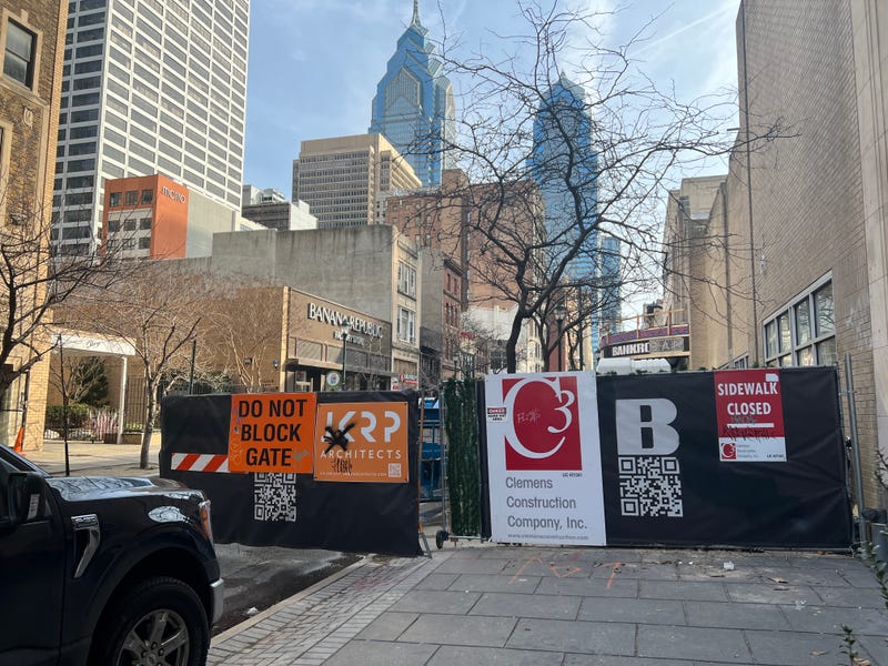 A sidewalk closure on Chestnut Street near 19th Street in Center City.