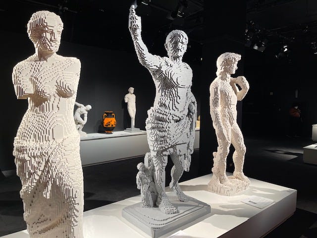 The exhibit includes Van Gogh's "Starry Night," Da Vinci's "Mona Lisa," Michelangelo's "David," and Edvard Munch's "The Scream". Almost all of the artworks in this gallery are to the same scale as the originals.