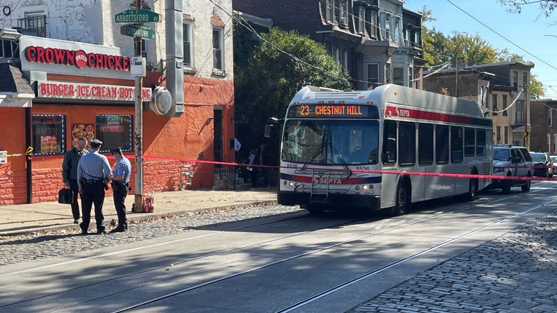 Police at the scene of a shooting in Germantown that left a SEPTA bus driver dead.