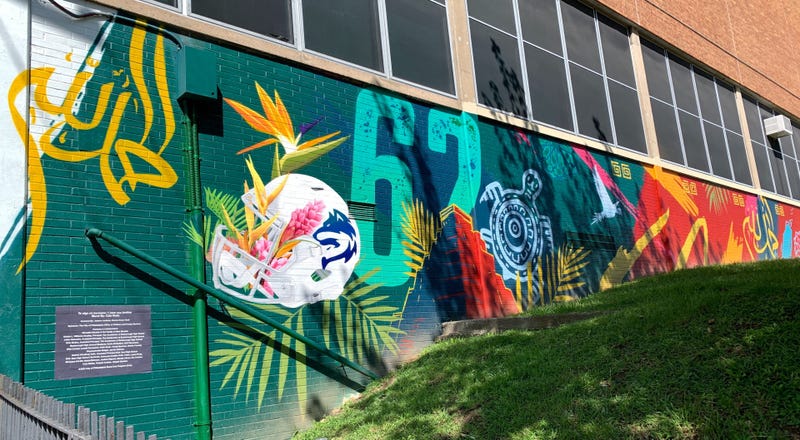 A mural honoring slain Saul freshman Nicolas Elizalde adorns a wall at Roxborough High School, where he played football.
