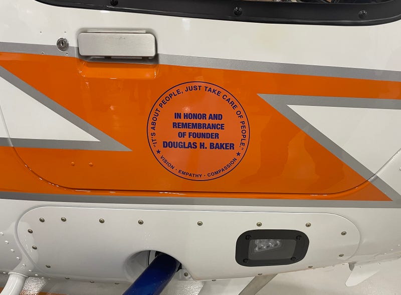 Doug Baker memorial on Mercy Flight's new Bell 429 helicopter