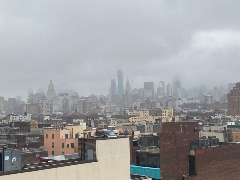 Rain falls on Manhattan on Friday as the remnants of Hurricane Nicole move in