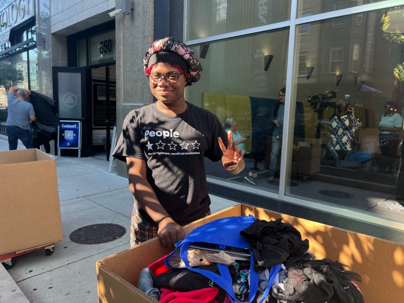 Freshman Akana Stiff poses while moving in on the Columbia College campus on move-in day.