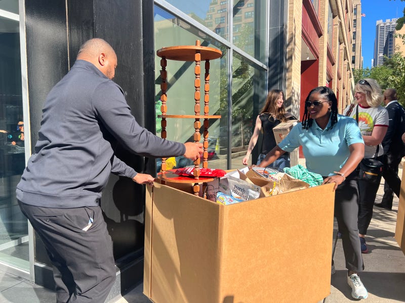 Columbia College President Shantay Bolton helps students and families during move-in day.