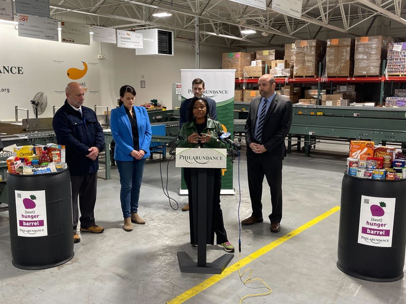 Philabundance CEO Loree Jones speaks at a press conference announcing Pennsylvania’s new Neighborhood Assistance Program.