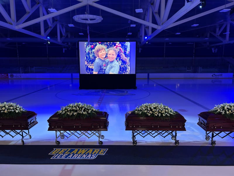 A beloved skating coach, two young skaters and their parents were laid to rest Saturday in Delaware.