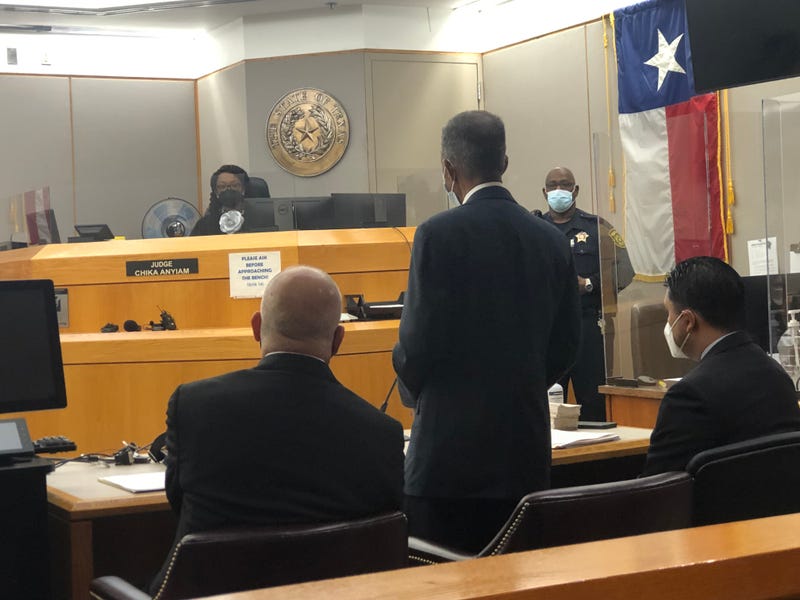 Mallory Nicholson stands before a judge as he is exonerated on Thursday, June 2, 2022 in Dallas, Texas.
