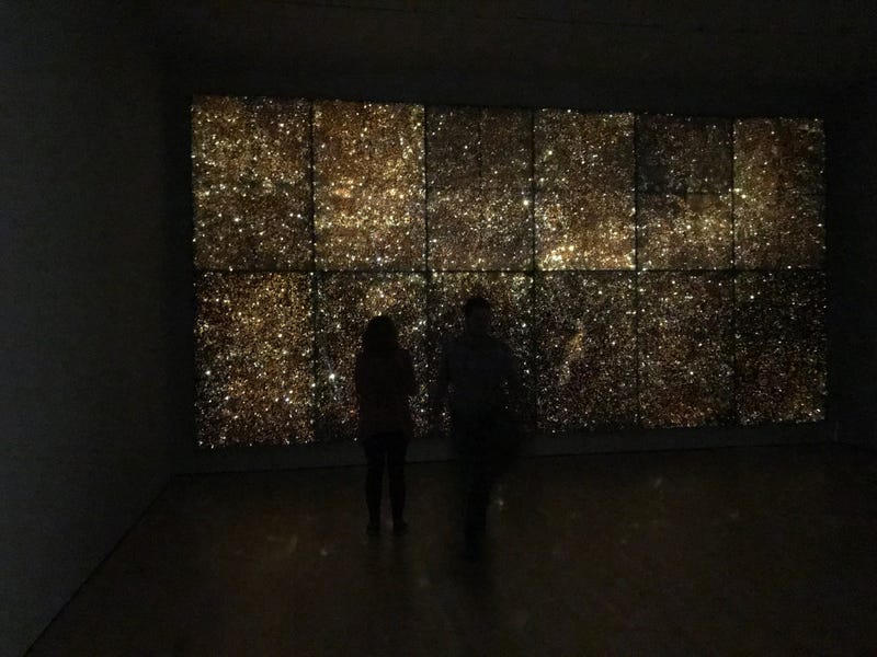 Visitors appreciate new works on view.