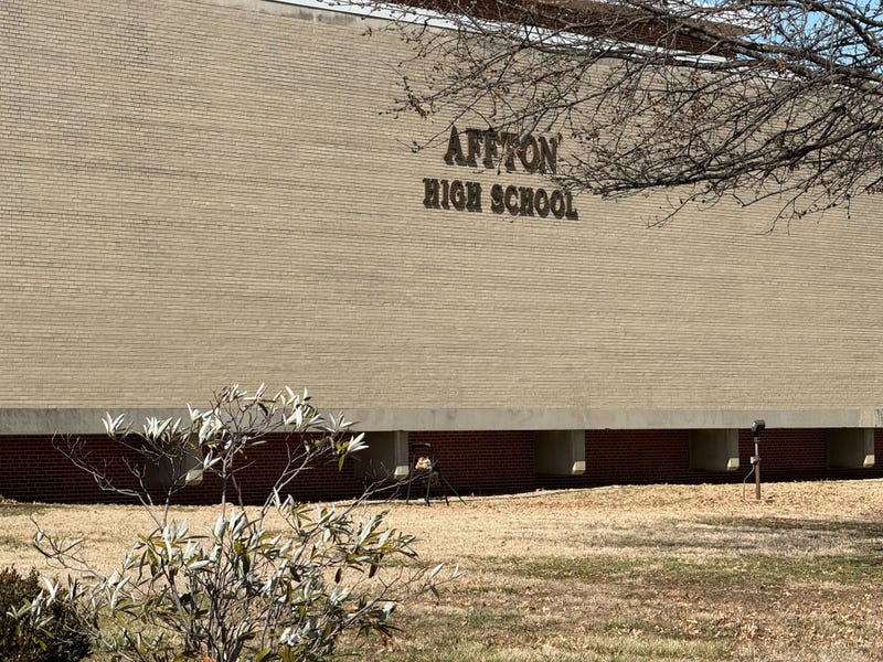 Affton High School on Friday, March 7, 2025 after crews finished cleaning up hateful graffiti from the side of the building.